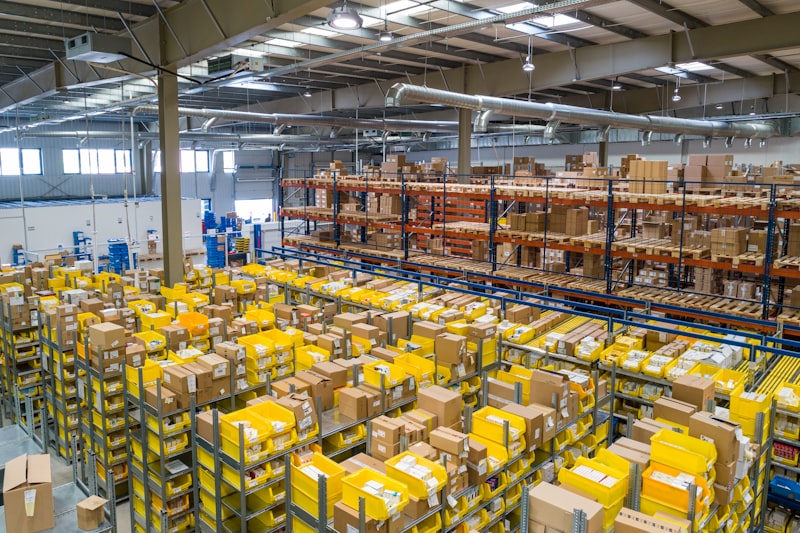 Agricultural warehouse storage with grain sacks